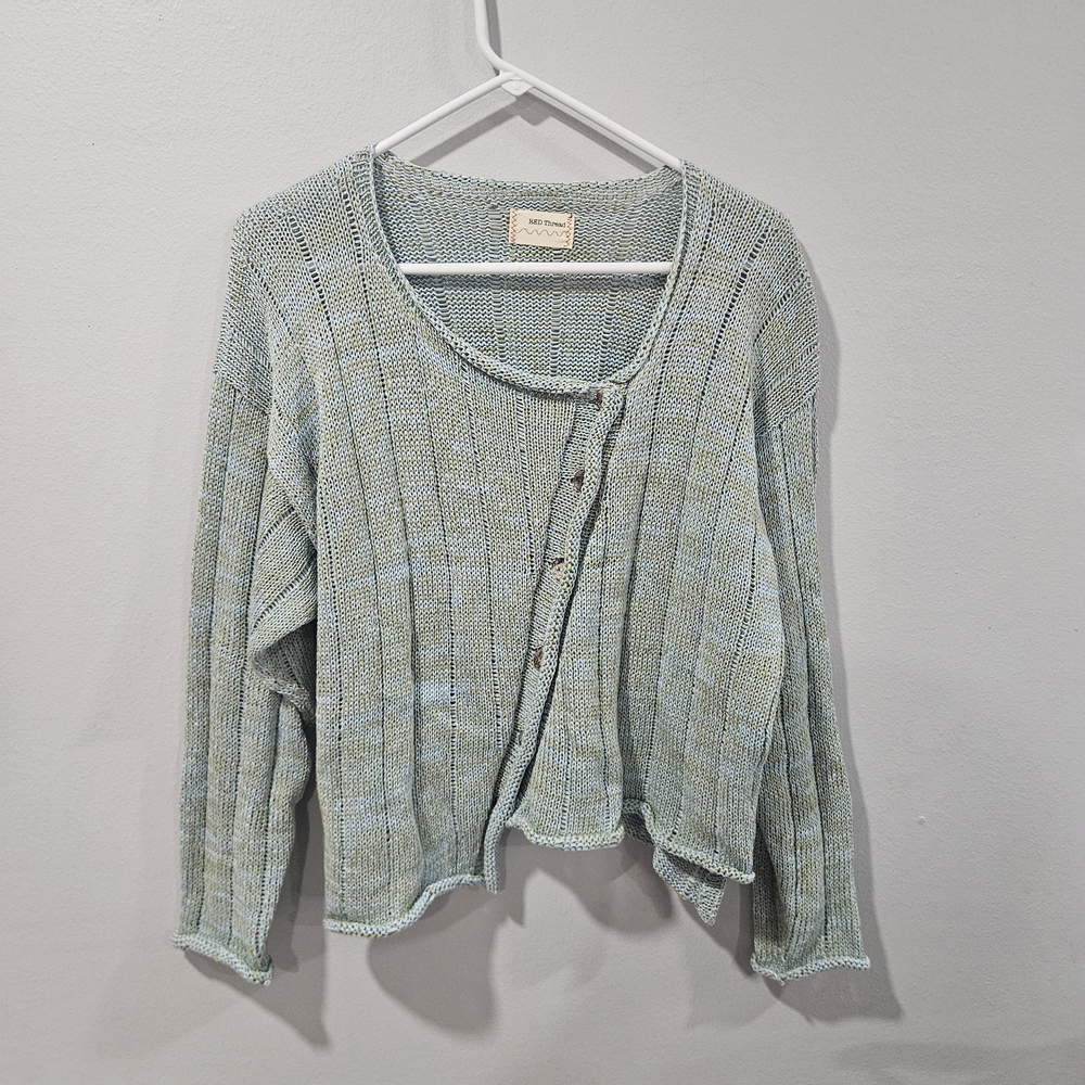 Red Thread Handloomed Knit Cotton Teal Cardigan Sweater, Size Small, Made In USA